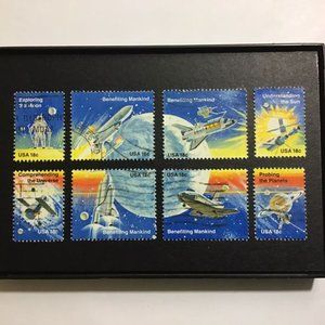 Benefiting Mankind - Space Theme Framed Vintage Stamps 4x6